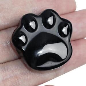 Cute Black Obsidian Cat Paw Healing Crystal Worry Stone
